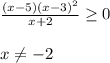 \frac{(x-5)(x-3)^{2}}{x+2} \geq0\\\\x\neq-2