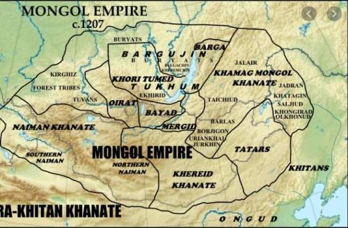 1. Укажите на контурной карте границы Монгольского государства и на правления завоевательных походов