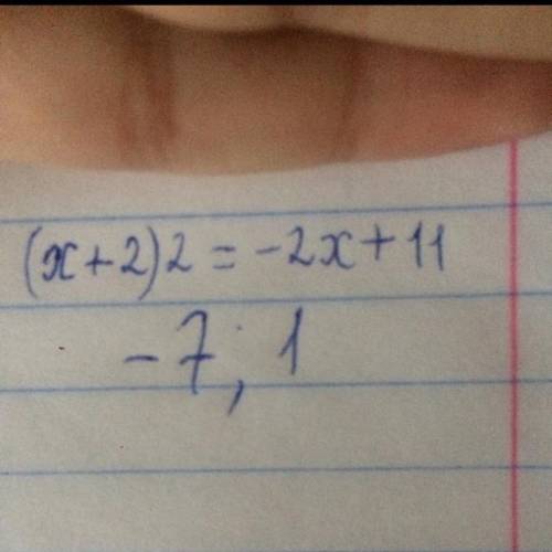 Найди корни уравнения: (x+2)2 = -2х + 11.ответ.​