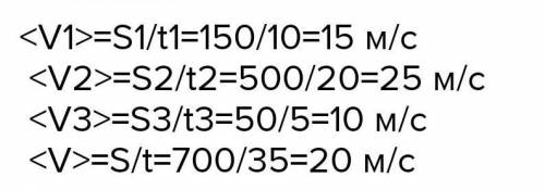 7. Автомобиль проехал в первые 10 с 150 м, в следующие 20 с - 500 ми в последние 5 c – 50 м. Определ