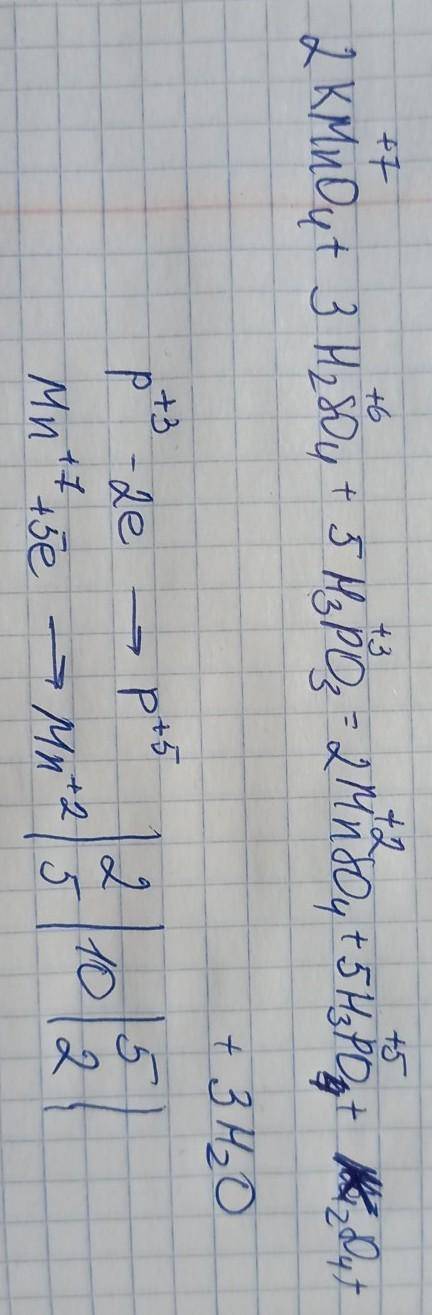 Складіть рівняння окисно-відновної реакції, що проходить за схемою: KMnO4 + H2SO4 + H3PO3 = MnSO4 +
