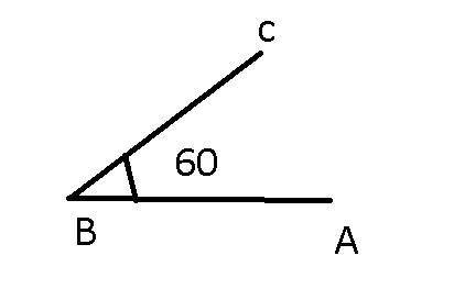 Отложите от луча BA угол ABC величина которого равна 60°