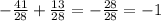 -\frac{41}{28} + \frac{13}{28} = -\frac{28}{28} = -1