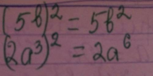 нужно возведить одночлен в степень1) (5b)²2) (2a³)²​