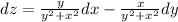 dz = \frac{y}{y^2+x^2}dx - \frac{x}{y^2+x^2}dy