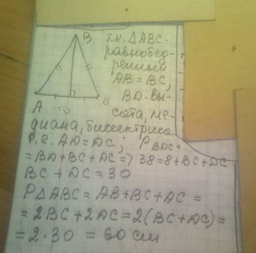 В равнобедренном треугольнике ABC к основанию AC проведена высота BD, равная 8 см. Найдите периметр
