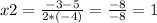 x2 = \frac{-3-5}{2*(-4)} = \frac{-8}{-8} = 1