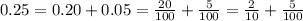 0.25=0.20+0.05=\frac{20}{100}+\frac{5}{100}=\frac{2}{10}+\frac{5}{100}
