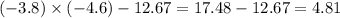 ( - 3.8) \times ( - 4.6) - 12.67 = 17.48 - 12.67 = 4.81