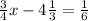 \frac{3}{4} x - 4 \frac{1}{3} = \frac{1}{6}