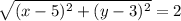 \sqrt{(x-5)^{2}+(y-3)^{2} } = 2