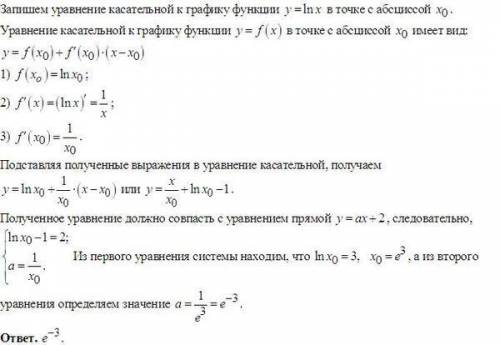 При каком значении параметра a прямая y=ax+1 является касательной к графику функции y=2-lnx​