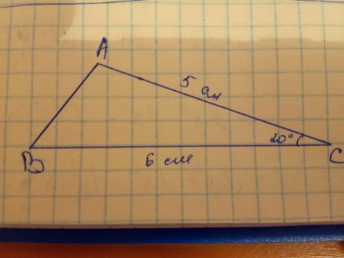 Постройте треугольник ABC AC=5 сm BC=6см угол C=20°​