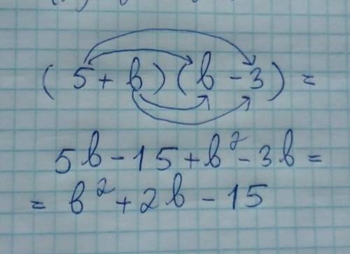 Укажите результат умножения многочленов (5+b)(b-3). с решением​