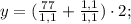 y=(\frac{77}{1,1}+\frac{1,1}{1,1}) \cdot 2;