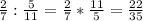 \frac{2}{7}: \frac{5}{11} =\frac{2}{7}* \frac{11}{5} =\frac{22}{35}