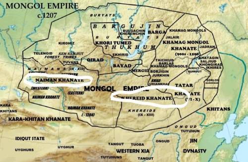 Покажите на карте местности, где обитали и их столицы племен найманов, кереитов и Жалаиров.Физическа