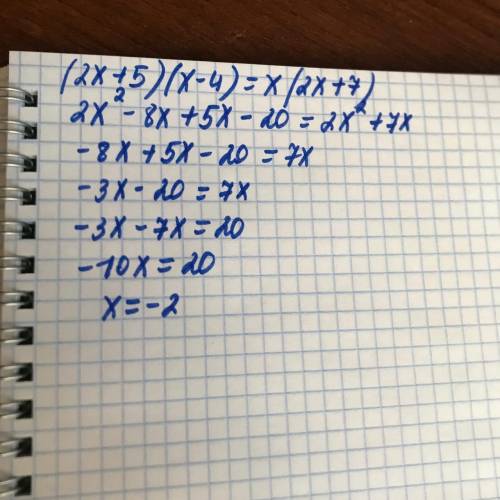Розв'яжіть рівняння (2х+5)(х-4)=х(2х+7)​