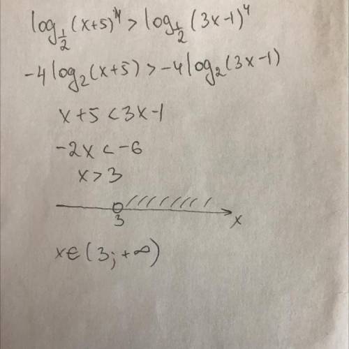 Log1/2(x+5)^4 >log1/2(3x-1)^4​