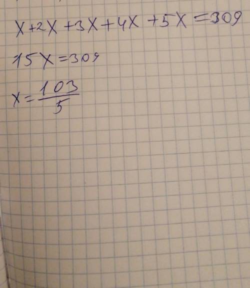 Розв’язати рівняння x+2x+3x+4x+5x=309