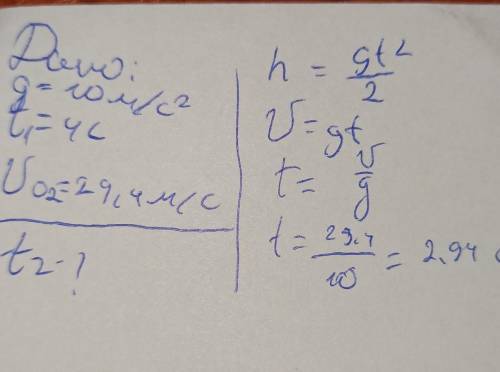 Тіло, вільно падаючи без початкової швидкості, досягає землі за 4 с. За який час воно досягне землі,