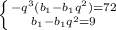 \left \{ {{-q^3(b_1-b_1q^2)=72} \atop {b_1-b_1q^2=9 }} \right.