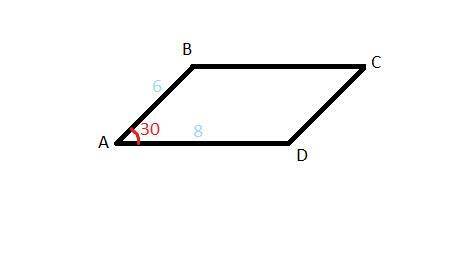 в параллелограмме ABCD угол А равно 30 градусов AD равно 8 см AB равно 6 см Найдите площадь параллел