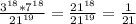 \frac{3^{18}*7^{18} }{21^{19} } =\frac{21^{18} }{21^{19} }=\frac{1}{21}