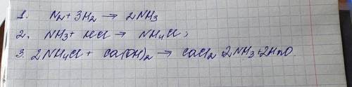 Напишите уравнения реакций, которые можно реализовать N2- NH3 - NH4CI - CaCI2​