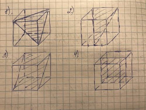 Нарисуй сечение куба с плоскостью так ,что сечение: a) равносторонний треугольник . b) равнобедренны
