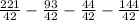 \frac{221}{42} - \frac{93}{42} - \frac{44}{42} - \frac{144}{42}