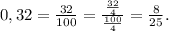 0,32=\frac{32}{100}=\frac{\frac{32}{4} }{\frac{100}{4} } =\frac{8}{25} .