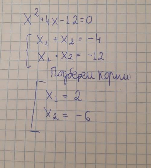 Решите квадратное уравнение используя теорему Виетаx2 + 4x -12=0​