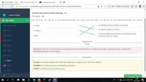Be online Connect the words to their meaning To tutor To followA skillAn ability to do an activity o