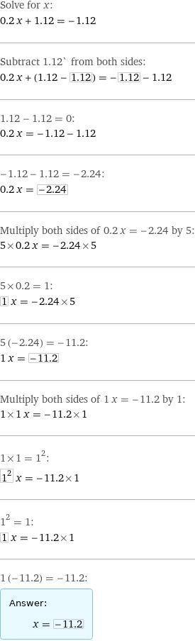 Решите уравнения: а) 0,2х + 1,12=-1,12; б) 5,2(х-7/9)= -46,28