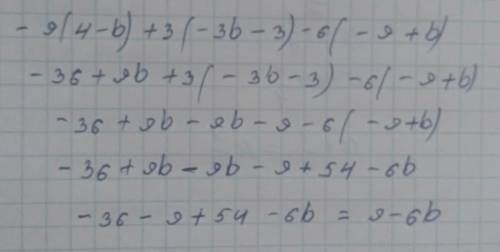 -9(4-b)+3(-3b-3)-6(-9+b)