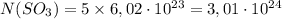 N(SO_3)= 5 \times 6,02 \cdot 10^{23} = 3,01 \cdot 10^{24}
