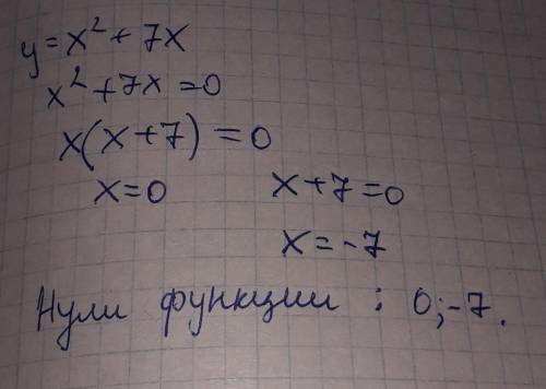 Найдите нули функции (если они существуют) y=x^2+7x