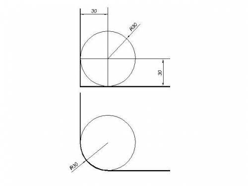Построить сопряжение тупова угла но потом и прямого угла и уних радиус=30​