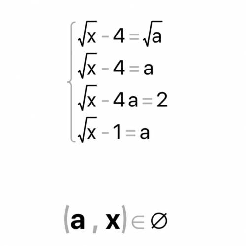 Корень x-4=корень a; корень х-4=а;корень х-4а=2;а корень х-1=а.решите ​