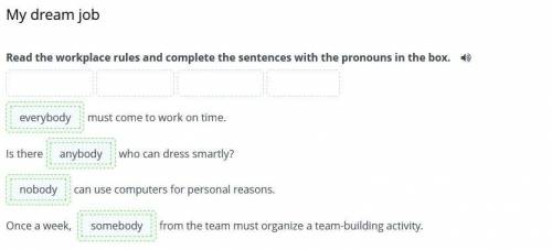 My dream job Read the workplace rules and complete the sentences with the pronouns in the box. someb