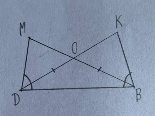 Задание 4. Треугольник DOB - равнобедренный, BD - основание, ZMDB =Z KBD. Докажите, что 2DMB =ZDKB.м