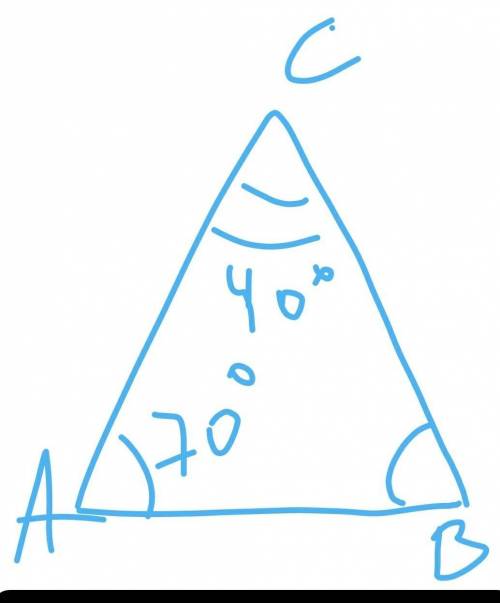 Начертите равнобедренный треугольник АСВ АВ=70градусов С=40градусов​