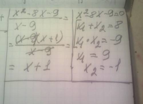 Сократите дробь х^2-8х-9/х-9 1) Определить решения квадратного уравнения2) Найти корни квадратного т