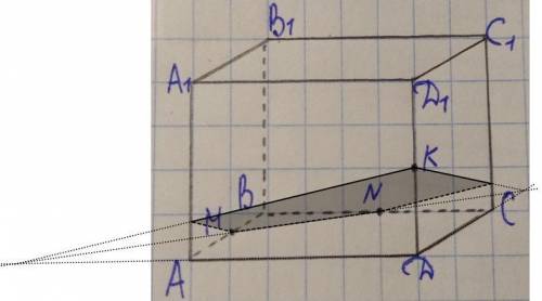 Постройте сечение параллепипеда плоскостью, проходящей через точки М, N, К