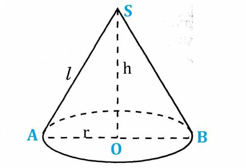 Якщо діаметр основи конуса АВ=16см, а висота SO=6см, то скільки твірна конуса дорівнює?