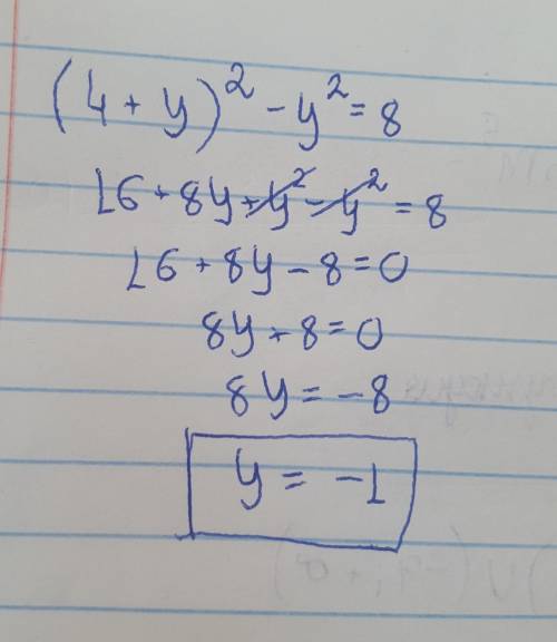 (4+y)^2-y^2=8 поиогите​