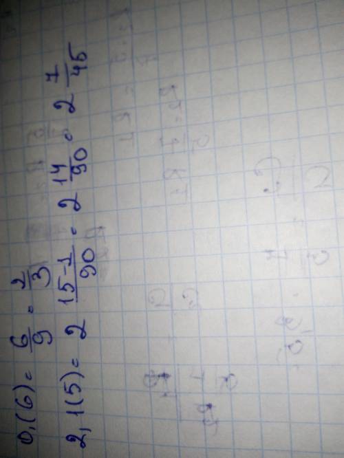 3. Запишите периодическую десятичную дробь в виде обыкновеннойА) 0.(6) б) 2.1(5)​