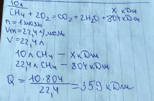 )CH4(г)+2O2(г)=CO2(г)+2H2O(г)+804 кДж. Рассчитайте количество теплоты, выделяющейся в результате сго