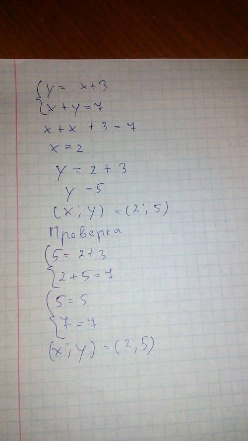 (y = x + 3 { (x+ y=7​